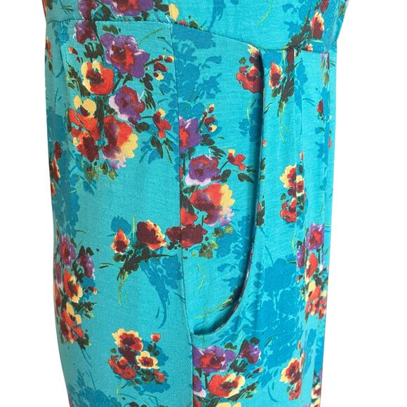 Garnet Hill Starlet Knit Blue Floral Dress Surplice Neck Sleeveless SMALL Summer - Picture 6 of 10